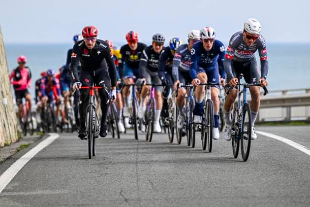 2025 Milan - Sanremo UCI WorldTour cycling race SANREMO, ITALY - MARCH 22 : Dillier Silvan (CHE) of Alpecin-Deceuninck and Haller Marco (SUI) of Tudor Pro Cycling Team leading the peloton during the UCI WorldTour 116th Milan - Sanremo cycling race with start in Pavia and finish at the Via Roma in Sanremo on March 22, 2025 in Sanremo, Italy, 22 03 2025 ( Motordriver Kenny Verfaillie - Sanremo Italy  Copyright: xNicoxVereeckenx