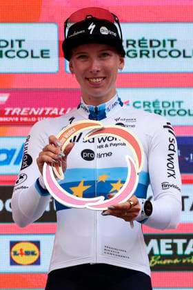 March 22, 2025, Sanremo, Italy: Sanremo. Lorena Wiebes (NED) of the Team SD Worx - Protime celebrate on the podium in the Milano - Sanremo Women 1st edition, from Genova to Sanremo 156 km. 22 March 2025, Sanremo. ROBERTO BETTINI ANSA, Cycling, Milano-Sanremo women  - ZUMAa110 20250322_zaf_a110_011 Copyright: xRobertoxBettinix