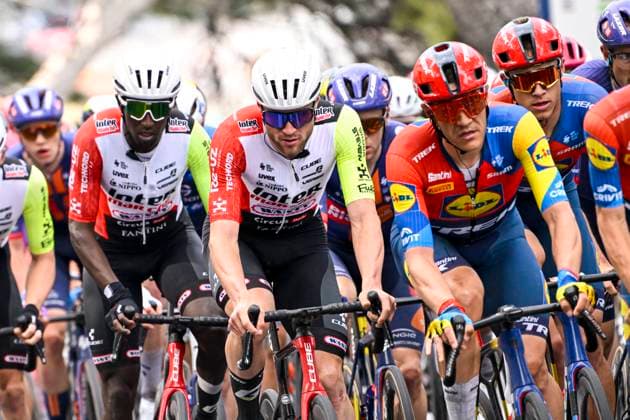 2025 Milan - Sanremo UCI WorldTour cycling race SANREMO, ITALY - MARCH 22 : Stuyven Jasper (BEL) of Lidl - Trek, Girmay Biniam (ERI) of Intermarche - Wanty in action during the UCI WorldTour 116th Milan - Sanremo cycling race with start in Pavia and finish at the Via Roma in Sanremo on March 22, 2025 in Sanremo, Italy, 22 03 2025 ( Motordriver Kenny Verfaillie - Sanremo Italy  Copyright: xNicoxVereeckenx