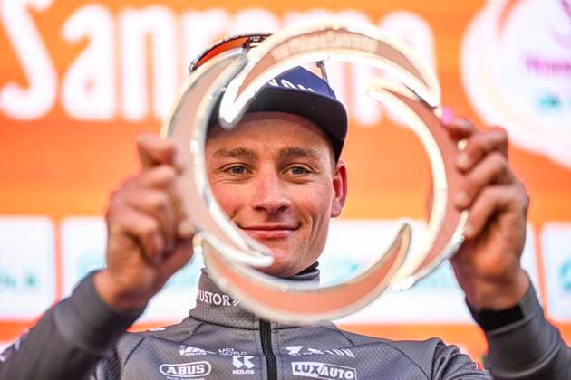 Sport Themen der Woche KW12 Sport Bilder des Tages 2025 Milan - Sanremo UCI WorldTour cycling race SANREMO, ITALY - MARCH 22 : Van Der Poel Mathieu (NED) of Alpecin-Deceuninck on the podium during the UCI WorldTour 116th Milan - Sanremo cycling race with start in Pavia and finish at the Via Roma in Sanremo on March 22, 2025 in Sanremo, Italy, 22 03 2025 ( Motordriver Kenny Verfaillie - Sanremo Italy  Copyright: xNicoxVereeckenx