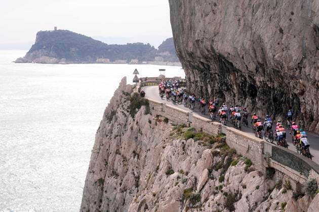 The pack rides cycles during the men s elite race of the Milano-Sanremo one day cycling race (289 km) from Pavia and to Sanremo - North West Italy - March 22, 2025. - cycling .  Copyright: xFabioxFerrari LaPresse,xFerrarixFabiox