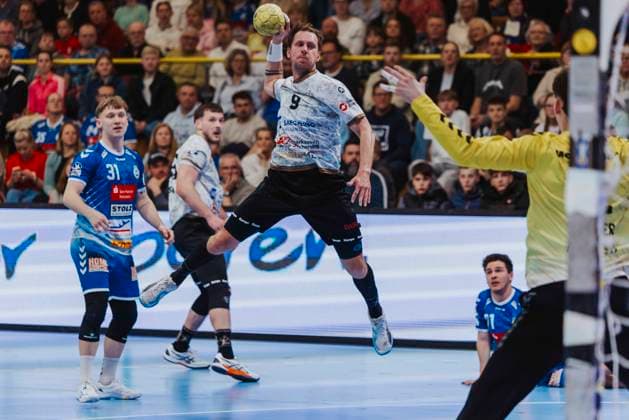 VfL Luebeck-Schwartau vs. HC Elbflorenz Dresden, Handball, 2. Bundesliga, 22.03.25 Julius Dierberg (Nr. 9, HC Elbflorenz Dresden) VfL Luebeck-Schwartau vs. HC Elbflorenz Dresden, Handball, 2. Bundesliga, 22.03.25 Luebeck Hansehalle Schleswig-Holstein Germany