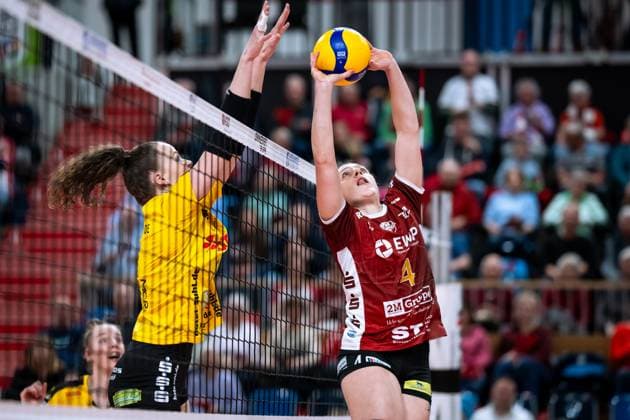 VBL Volleyball-Bundesliga; PlayOff Viertelfinale, SC Potsdam - VfB Suhl; 22.03.2025 VBL Volleyball-Bundesliga; PlayOff Viertelfinale; SC Potsdam - VfB Suhl; 22.03.2025; 4 Jenna Ewert (SCP) Copyright: xBEAUTIFULxSPORTS NicolxMarschallx