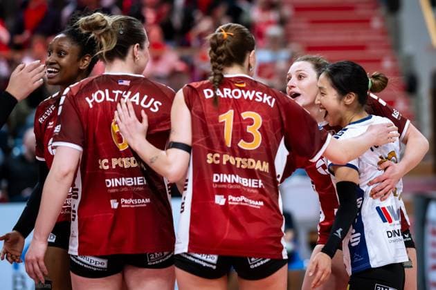 VBL Volleyball-Bundesliga; PlayOff Viertelfinale, SC Potsdam - VfB Suhl; 22.03.2025 VBL Volleyball-Bundesliga; PlayOff Viertelfinale; SC Potsdam - VfB Suhl; 22.03.2025; 4 Jenna Ewert (SCP) Copyright: xBEAUTIFULxSPORTS NicolxMarschallx
