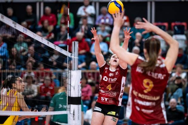 VBL Volleyball-Bundesliga; PlayOff Viertelfinale, SC Potsdam - VfB Suhl; 22.03.2025 VBL Volleyball-Bundesliga; PlayOff Viertelfinale; SC Potsdam - VfB Suhl; 22.03.2025; 4 Jenna Ewert (SCP) Copyright: xBEAUTIFULxSPORTS NicolxMarschallx