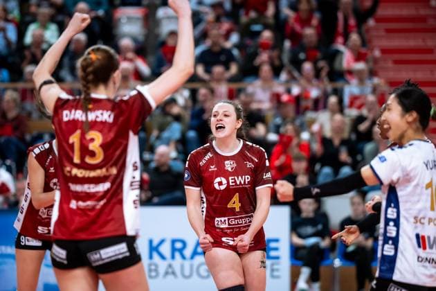 VBL Volleyball-Bundesliga; PlayOff Viertelfinale, SC Potsdam - VfB Suhl; 22.03.2025 VBL Volleyball-Bundesliga; PlayOff Viertelfinale; SC Potsdam - VfB Suhl; 22.03.2025; 4 Jenna Ewert (SCP) Copyright: xBEAUTIFULxSPORTS NicolxMarschallx