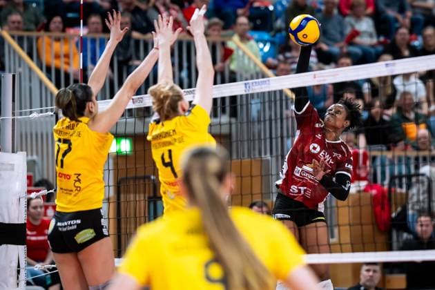 VBL Volleyball-Bundesliga; PlayOff Viertelfinale, SC Potsdam - VfB Suhl; 22.03.2025 VBL Volleyball-Bundesliga; PlayOff Viertelfinale; SC Potsdam - VfB Suhl; 22.03.2025, 3 Danielle Harbin (SCP) Copyright: xBEAUTIFULxSPORTS NicolxMarschallx