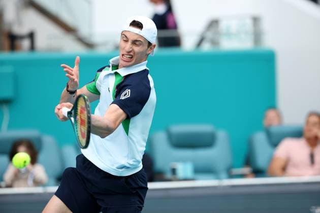 March 22, 2025, Miami Gardens, Florida, United States Of America: MIAMI GARDENS, FLORIDA - MARCH 22: Joao Fonseca of Brazil defeats Ugo Humbert of France in the second round of the men s singles at the Miami Open at the Hard Rock Stadium on March 22, 2025 in Miami Gardens, Florida. ...People: Ugo Humbert Miami Gardens United States Of America - ZUMAs214 20250322_ada_s214_214 Copyright: xSMGx