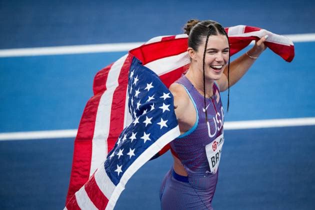 Bilder des Jahres 2025, Sport 03 März Sport Themen der Woche KW12 Sport Bilder des Tages US Claire Bryant celebrates after winning the World Athletics Indoor Championships, in Nanjing, China, Sunday 23 March 2025. The championships take place from 21 to 23 March. JASPERxJACOBS  x115437721x