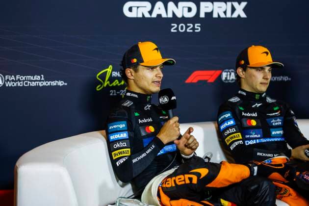 F1 - CHINESE GRAND PRIX 2025 NORRIS Lando (gbr), McLaren F1 Team MCL39, PIASTRI Oscar (aus), McLaren F1 Team MCL39, press conference, PK, Pressekonferenz during the Formula 1 Heineken Chinese Grand Prix 2025, 2nd round of the 2025 FIA Formula One World Championship, WM, Weltmeisterschaft from March 21 to 23, 2025 on the Shanghai International Circuit, in Shanghai, China - ShanghaiChina Copyright: xJavierxJimenezx