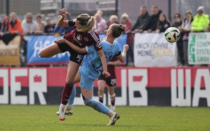 23.03.2025 - Fussball - Saison 2024 2025 - 2. Frauen - Fussball - Bundesliga - 19. Spieltag: 1. FC Nürnberg FCN ( Club Clubfrauen ) - VfL Bochum - Sportfoto Zink DaMa - xdaxmax - Medina Desic (10, 1. FC Nürnberg FCN ) Franziska Wenzel (31, VfL Bochum )