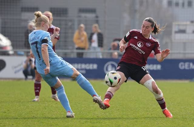 23.03.2025 - Fussball - Saison 2024 2025 - 2. Frauen - Fussball - Bundesliga - 19. Spieltag: 1. FC Nürnberg FCN ( Club Clubfrauen ) - VfL Bochum - Sportfoto Zink DaMa - xdaxmax - Mara Wilhelm (7, VfL Bochum ) Jonna Brengel (17, 1. FC Nürnberg FCN )