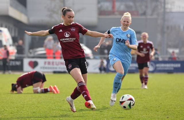 23.03.2025 - Fussball - Saison 2024 2025 - 2. Frauen - Fussball - Bundesliga - 19. Spieltag: 1. FC Nürnberg FCN ( Club Clubfrauen ) - VfL Bochum - Sportfoto Zink DaMa - xdaxmax - Lara Meroni (11, 1. FC Nürnberg FCN ) Mara Wilhelm (7, VfL Bochum )