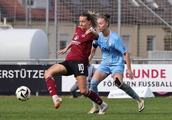 23.03.2025 - Fussball - Saison 2024 2025 - 2. Frauen - Fussball - Bundesliga - 19. Spieltag: 1. FC Nürnberg FCN ( Club Clubfrauen ) - VfL Bochum - Sportfoto Zink DaMa - xdaxmax - Medina Desic (10, 1. FC Nürnberg FCN ) Franziska Wenzel (31, VfL Bochum )