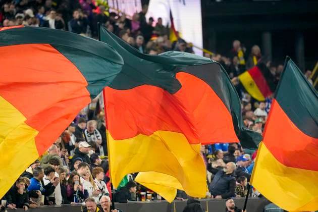 Flag of Germany during the UEFA Nations League Quarterfinal Leg Two match between Germany and Italy at Football Stadium Dortmund on March 23, 2025 in Dortmund, Germany.