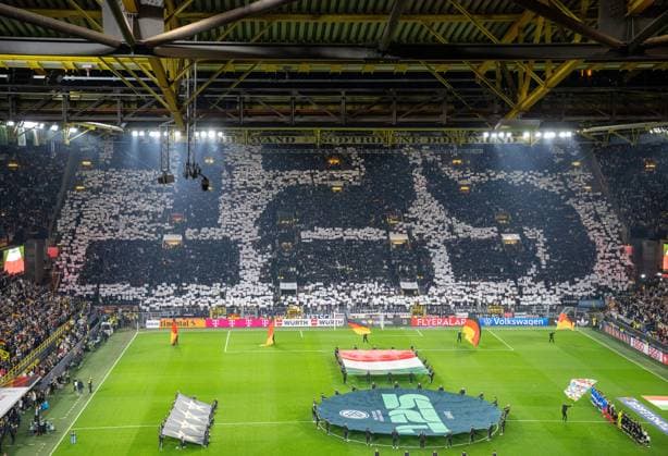 Sport Bilder des Tages Fußball, Herren, Saison 2024 25, UEFA Nations League (Viertelfinale Rückspiel) in Dortmund, Deutschland - Italien, Choreo anlässlich des 125 Jahre langen Bestehens des DFB, 23.03. 2025, Copyright: xMatthiasxKochx