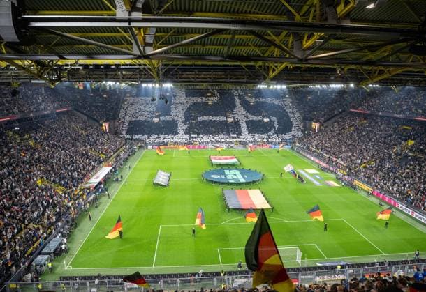Fußball, Herren, Saison 2024 25, UEFA Nations League (Viertelfinale Rückspiel) in Dortmund, Deutschland - Italien, Choreo anlässlich des 125 Jahre langen Bestehens des DFB, 23.03. 2025, Copyright: xMatthiasxKochx