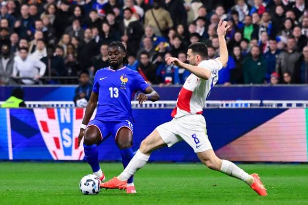 FOOTBALL : France vs Croatie - Ligue des Nations - 23 03 2025 Manu Kone ( 13 - France ) and Mateo Kovacic ( 8 - Croatia ) during the UEFA Nations League match between France and Croatia at Stade de France on March 23, 2025 in Paris, France. ( Photo by Dante Badano PsnewZ ) - ParisFrance  Copyright: xDantexBadanox