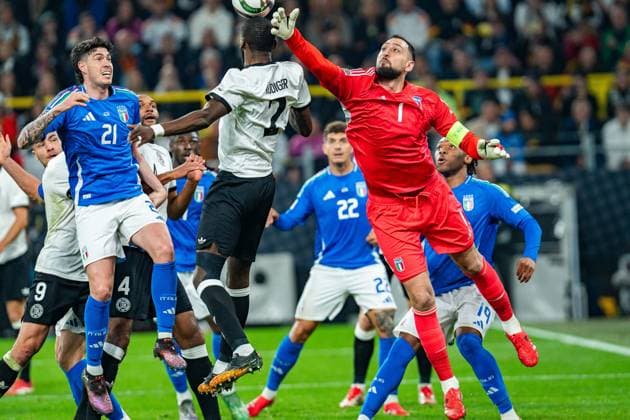 23.03.2025, Deutschland vs. Italien, Nations League, Viertelfinale-Rückspiel Alessandro Bastoni (Italien, 21) Antonio Rüdiger (Deutschland,2) Gianluigi Donnarumma (Italien, 01) Copyright: xBahhoxKarax