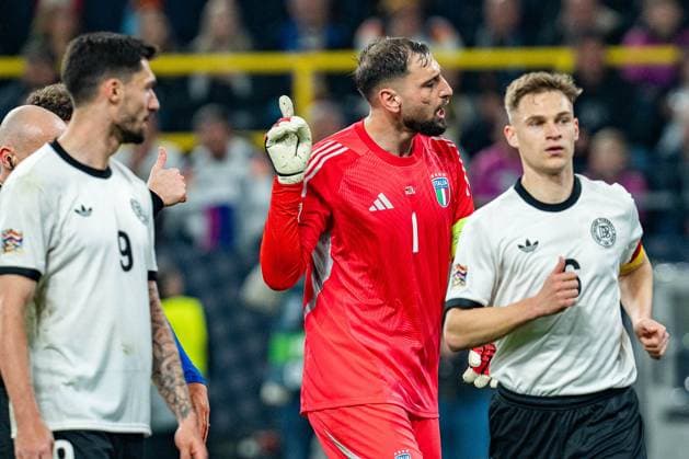 23.03.2025, Deutschland vs. Italien, Nations League, Viertelfinale-Rückspiel Gianluigi Donnarumma (Italien, 01) Tim Kleindienst (Deutschland, 9) Joshua Kimmich (Deutschland, 6) Copyright: xBahhoxKarax