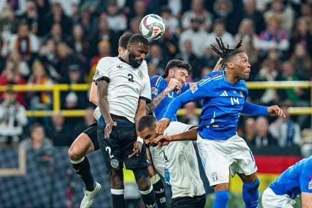 23.03.2025, Deutschland vs. Italien, Nations League, Viertelfinale-Rückspiel Antonio Rüdiger (Deutschland,2) Nicolo Rovella (Italien, 14) Copyright: xBahhoxKarax