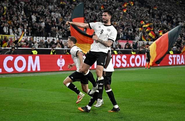 23.03.2025, Fussball UEFA Nations League 2024 25, Viertelfinale, Deutschland - Italien, in Dortmund, Signal-Iduna-Stadion, Jubel Torschütze Tim Kleindienst (Deutschland) zum Tor zum 3:0