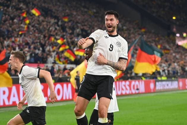 Torjubel Tim KLEINDIENST (GER) mit Antonio Ruediger (GER) nach Tor zum 3-0, Jubel,Freude,Begeisterung,Aktion. lI:Nico SCHLOTTERBECK (GER). Fussball Nations League Viertelfinale Deutschland (GER) - Italien (ITA) am 23.03.2025, Signal Iduna Park