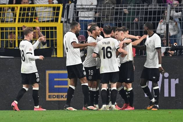 23.03.2025, xjrdrx, Fussball UEFA Nations League, Deutschland - Italien v.l. Torjubel nach dem Tor zum celebrating the goal celebrate 3:0 durch Tim Kleindienst (Deutsche Fussball Nationalmannschaft DFB) (DFL DFB REGULATIONS PROHIBIT ANY USE OF PHOTOGRAPHS as IMAGE SEQUENCES and or QUASI-VIDEO) Dortmund