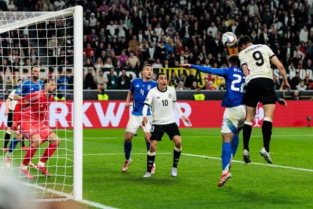UEFA Nations League: Deutschland - Italien; 23.03.2025 Tim Kleindienst (Deutschland, 9) köpft zum 3:0 UEFA Nations League: Rückspiel Deutschland - Italien; Dortmund, Signal Iduna Park, 23.03.2025 Copyright: xBEAUTIFULxSPORTS Wunderlx
