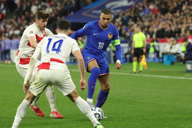 Foot Ligue des nations France - Croatie PHOTOPQR LE PARISIEN Olivier Arandel ; Saint-Denis ; 23 03 2025 ; Saint-Denis, France Stade de France Dimanche 23 mars 2025 Football Équipe de France UEFA Ligue des nations A, (Retour) France-Croatie Kylian Mbappé LP Olivier Arandel