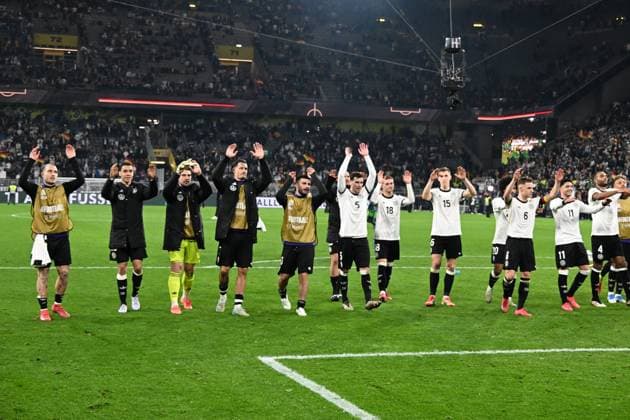 23.03.2025, xsltx, Fussball UEFA Nations League, Deutschland - Italien v.l. Jubel, Freude über den Sieg (DFL DFB REGULATIONS PROHIBIT ANY USE OF PHOTOGRAPHS as IMAGE SEQUENCES and or QUASI-VIDEO) Dortmund