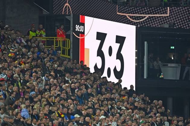Anzeigetafel,Videowand mit Enderebnis. Fussball Nations League Viertelfinale Deutschland (GER) - Italien (ITA) 3-3 am 23.03.2025, Signal Iduna Park
