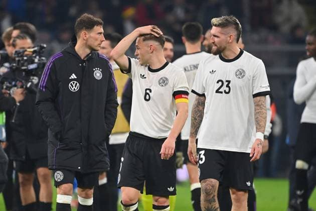 v.li:Leon GORETZKA (GER), Joshua KIMMICH (GER), Robert ANDRICH (GER) nach Spielende. Fussball Nations League Viertelfinale Deutschland (GER) - Italien (ITA) 3-3 am 23.03.2025, Signal Iduna Park