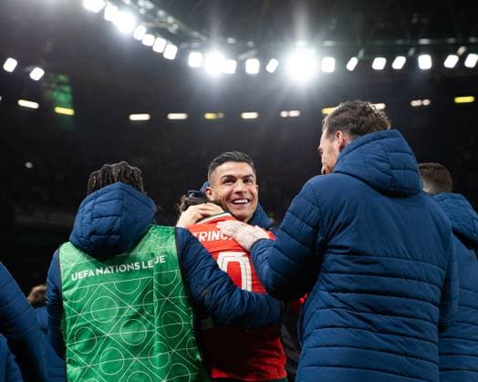 Sport Themen der Woche KW12 SPORT Bilder des Tages Cristiano Ronaldo and Francisco Trincao of Portugal celebrate the goal during the Nations League quarter-finals match between Portugal and Denmark at Estadio JosÃ Alvalade, in Lisbon, Portugal. (Diogo Sautchuk) Copyright: xDiogoxSautchukx