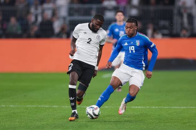 22.03.2025, UEFA Nations League, Viertelfinale, Rueckspiel, Deutschland - Italien, v. l. Antonio Rüdiger (Deutschland), Destiny Udogie (Italien), Dortmund Signal Iduna Park NRW Deutschland xRHR-FOTO DEx Copyright: DennisxEwert RHR-FOTOx RHR-FOTO DE