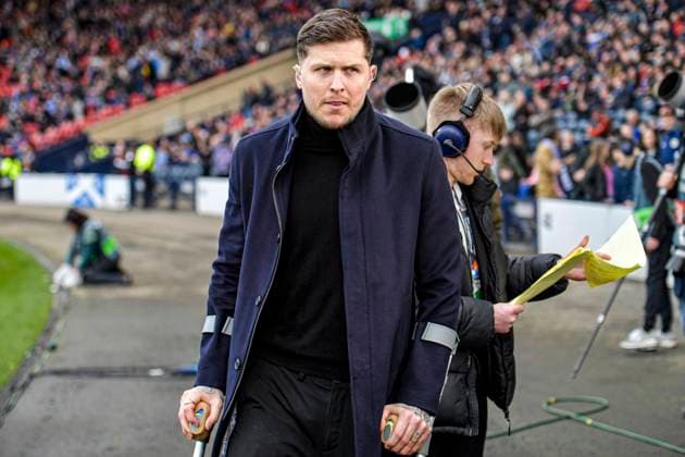 Scotland v Greece UEFA Nations League Lyndon Dykes of Scotland is seen on crutches during the UEFA Nations League Play-Offs second leg match at Hampden Park, Glasgow UK Newspapers OUT Copyright: xJamiexJohnstonx FIL-21623-0189