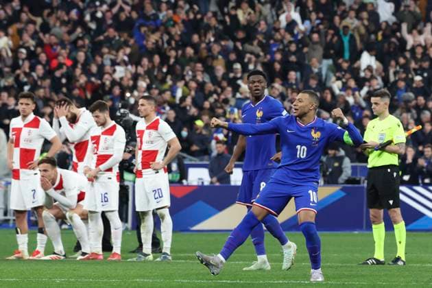 FOOTBALL : France Vs Croatie - Ligue des Nations - 23 03 2025 Joie Equipe de France - Kylian Mbappe (France) - Aurelien Tchouameni (France) ParisFrance  Copyright: xMichtofx