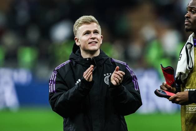Fussball, UEFA Nations League Saison 2024 2025 Viertelfinale, Hinspiel Italien - Deutschland 20.03.2025, Stadio Guiseppe Meazza San Siro Jonathan Burkardt (Deutschland, 7) Mailand Stadio Guiseppe Meazza San Siro Italien
