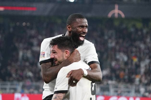 Männer Nationalmannschaft, Fussball, Nations League, 23.03.2025, Signaliduna Park, Dortmund Deutschland vs Italien , Antonio Rüdiger , Tim Kleindienst beide Deutschland, jubeln