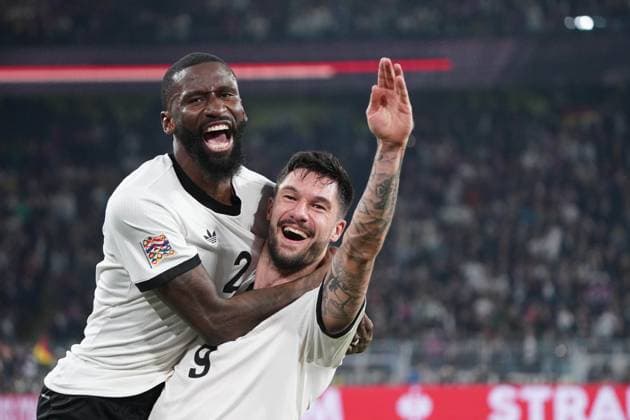Männer Nationalmannschaft, Fussball, Nations League, 23.03.2025, Signaliduna Park, Dortmund Deutschland vs Italien , Antonio Rüdiger , Tim Kleindienst beide Deutschland, Torjubeln