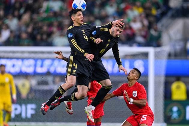 RECORD DATE NOT STATED IV CONCACAF NATIONS LEAGUE 2024-2025 Mexico vs Panama - Final Edson Alvarez and Santiago Gimenez of Mexico during the Final match between Mexican national team, Nationalteam (Mexico) and Panama as part Final Four of the Concacaf Nations League 2024-2025 at SoFi Stadium on March 23, 2025 in Inglewood, Los Angeles, California, United States. INGLEWOOD LOS ANGELES CALIFORNIA UNITED STATES  Copyright: xJorgexMartinezx 20250323204948_CNL_2025_F_MEX_PAN_ALVAREZ187