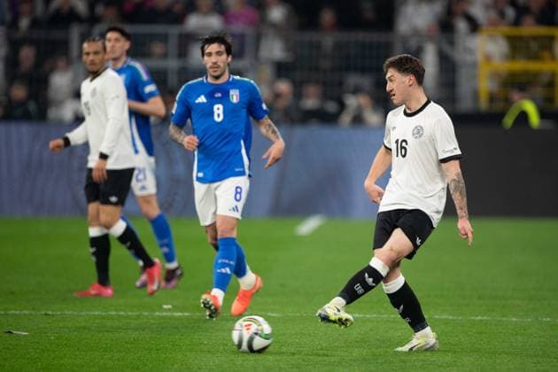 Angelo STILLER (GER) Aktion, Einzelaktion, Fussball UEFA Nations League Viertelfinale, Round of 8, Deutschland (GER) - Italien (ITA) 3-3 am 23.03.2024 im Signal Iduna Park Dortmund,