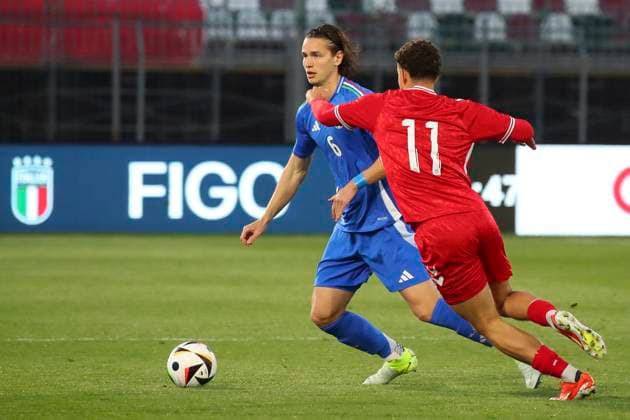 Daniele Ghilardi In action during the Serie BKT soccer match between Italia and Danimarca under 21, test match at the Pier Cesare Tombolato Stadium, north Est Italy - Monday, March 24, 2025. - Soccer  Copyright: xPaolaxGarbuio LaPressex