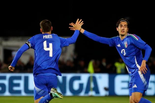 Fußball, U21, Italien - Dänemark Matteo Prati celebration goal 1-1 In action during the Serie BKT soccer match between Italia and Danimarca under 21, test match at the Pier Cesare Tombolato Stadium, north Est Italy - Monday, March 24, 2025. - Soccer  Copyright: xPaolaxGarbuio LaPressex