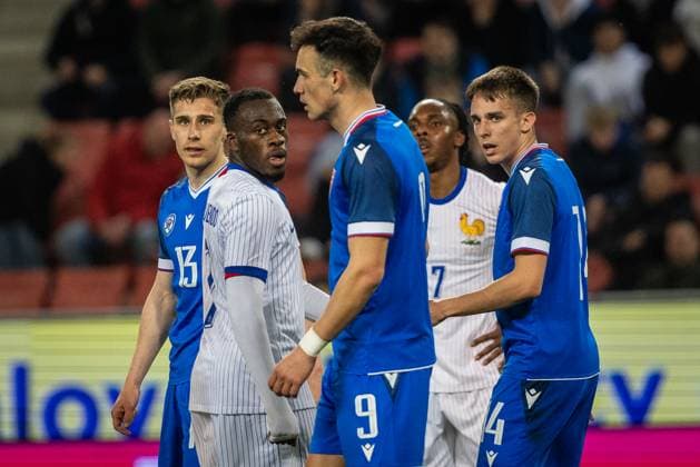 SLOVAKIA U21, U 21 - FRANCE U21 Arnaud Kalimuendo of France during the friendly international football match ahead of 2025 UEFA European Under-21 Championship between Slovakia U21 and France U21. Trnava, Slovakia, March 24, 2025. Photo by Branislav Racko Copyright: xx 080A8616