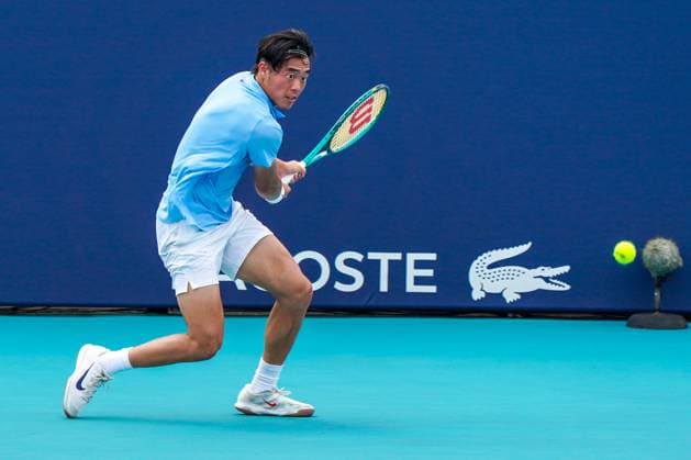 March 24, 2025, Miami, Florida, USA: Coleman Wong (HKG) returns a shot from Adam Walton (not pictured) during the men s singles third round match at the 2025 Miami Open presented by Itau at Hard Rock Stadium. Miami USA - ZUMAw109 20250324_fap_w109_001 Copyright: xDebbyxWongx