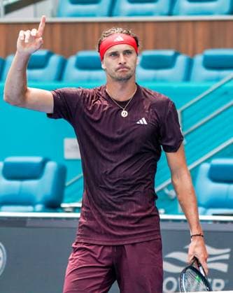 March 24, 2025, Miami, Florida, USA: Alexander Zverev (GER) reacts after a winner against Jordan Thompson (not pictured) during the men s singles third round match at the 2025 Miami Open presented by Itau at Hard Rock Stadium. Miami USA - ZUMAw109 20250324_fap_w109_025 Copyright: xDebbyxWongx