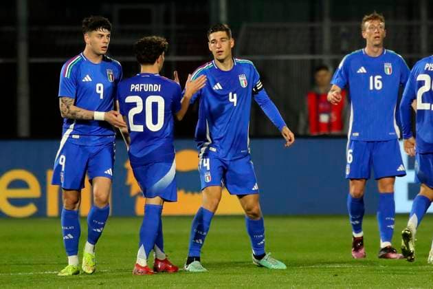 Fußball, U21, Italien - Dänemark Matteo Prati celebration goal 1-1 In action during the Serie BKT soccer match between Italia and Danimarca under 21, test match at the Pier Cesare Tombolato Stadium, north Est Italy - Monday, March 24, 2025. - Soccer  Copyright: xPaolaxGarbuio LaPressex