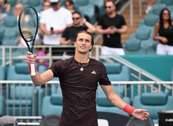 MIAMI GARDENS FL - MARCH 24: Alexander Zverev Vs Jordan Thompson during The Miami Open at Hard Rock Stadium on March 24, 2025 in Miami Gardens, Florida. Copyright: xmpi04x