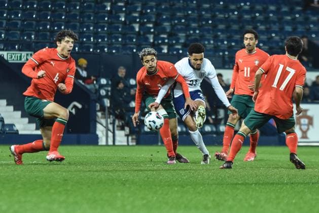 England U21, U 21 v Portugal U21, U21 national team, Nationalteam Friendly, Football, The Hawthorns, Birmingham, UK - 24 March 2025 Ethan Nwaneri of England U21 scores his sides second goal of the match Birmingham The Hawthorns Birmingham GBR, UK NEWSPAPERS OUT Copyright: xRichardxBowcottx